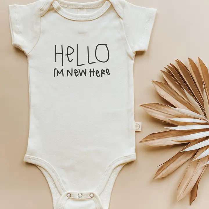 Hello I'm New Here Organic Onesie: 0-3 mo