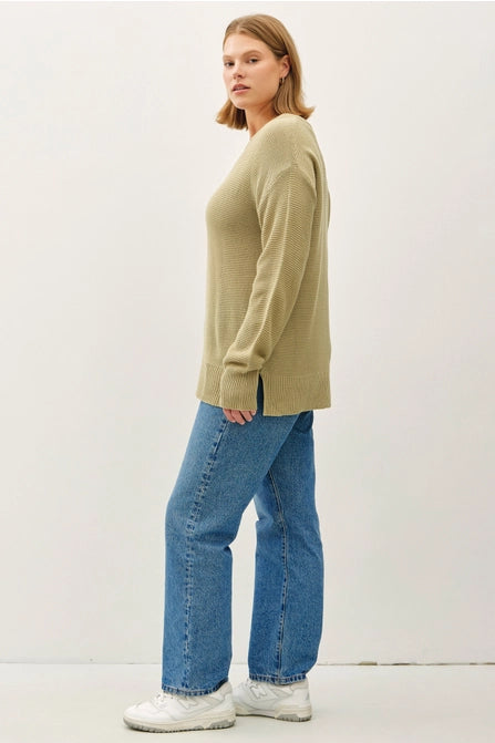 PLUS Round Neck Boyfriend Sweater - Sage