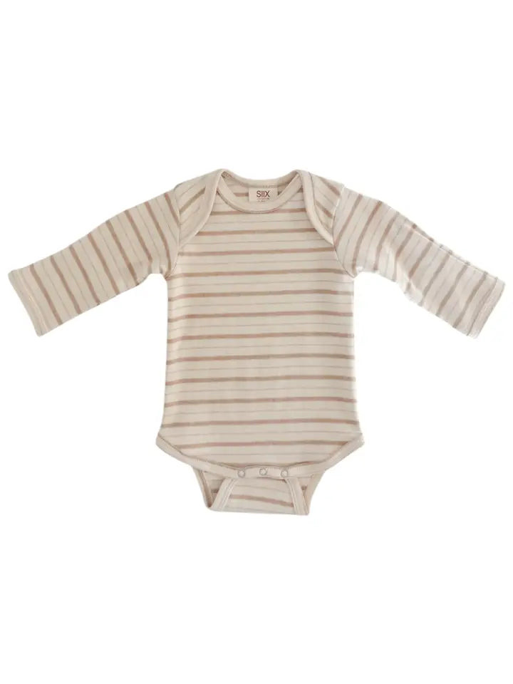 Organic Cotton Striped Long Sleeve Onesie - Taupe