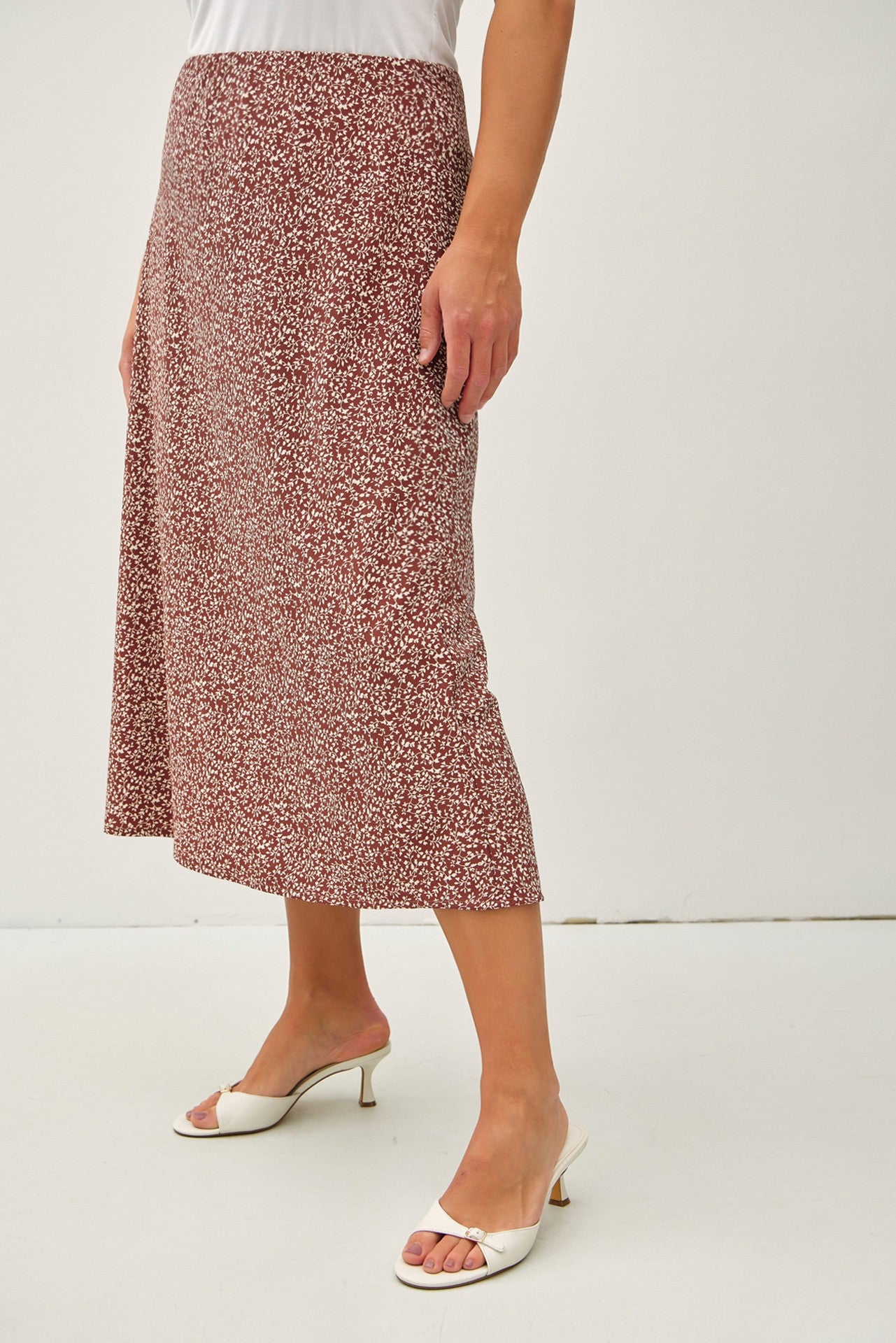 PLUS Floral Elastic Waist Midi Skirt