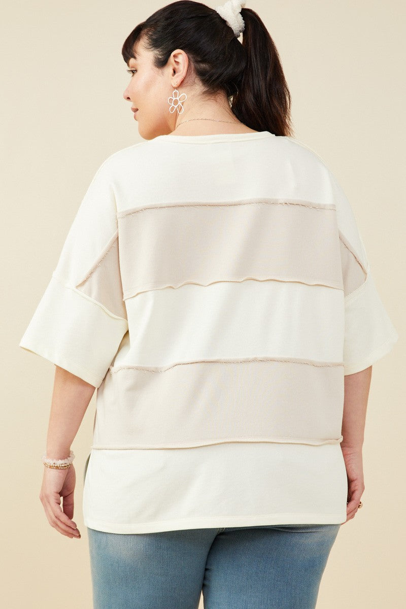 PLUS Raw Edge Color Block Tee - Ivory/Cream