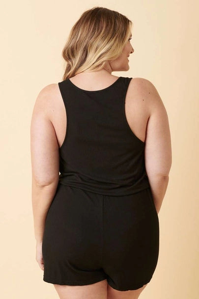 PLUS Rib Scoop Neck Romper - Black