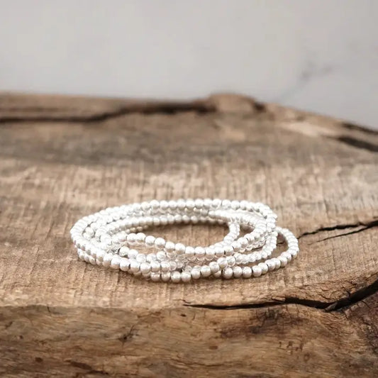 Small Ball Beaded Bracelet Stack - Silver
