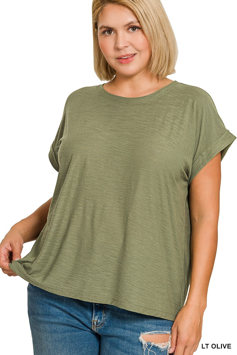 PLUS Slub Cuffed Tee - Olive