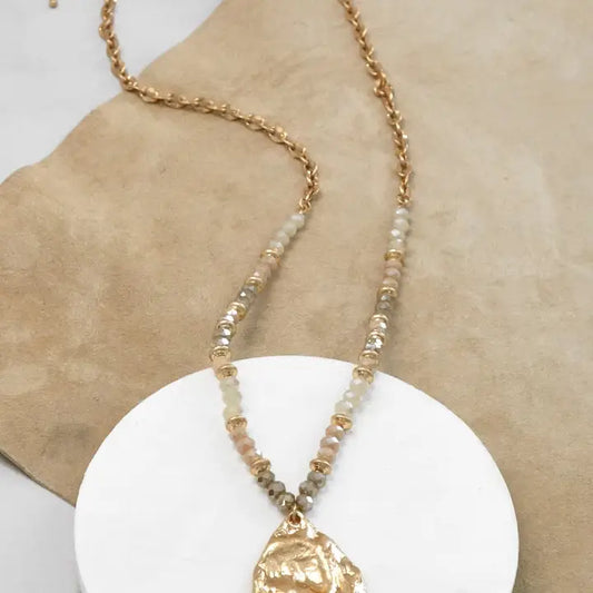 Long Beaded Teardrop Necklace - Gold