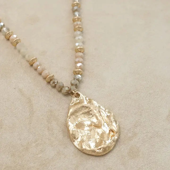 Long Beaded Teardrop Necklace - Gold