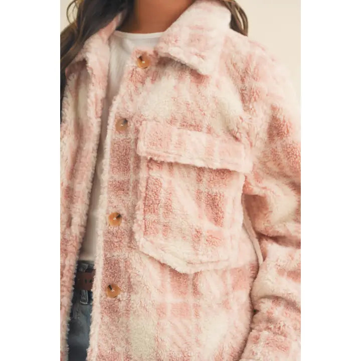 Tween Plaid Shacket - Blush