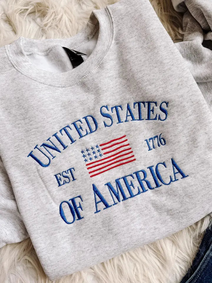 USA Embroidered Crewneck - Ash Grey