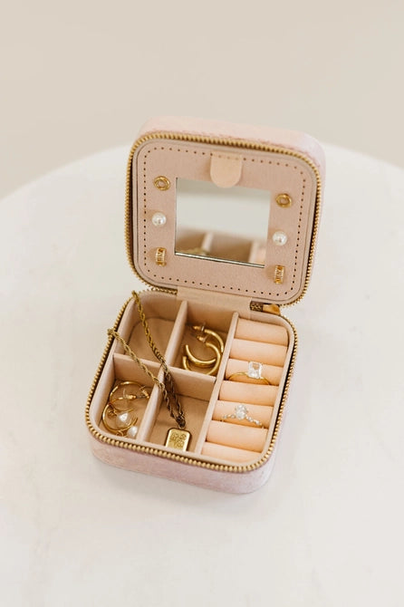 Velvet Travel Jewelry Box - Blush