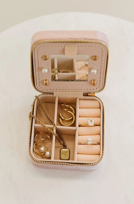 Velvet Travel Jewelry Box - Blush