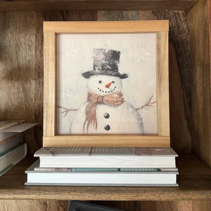 Vintage Snowman Sign - Light Oak