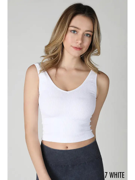 V-Neck Ribbed Cropped Tank (2 colors)