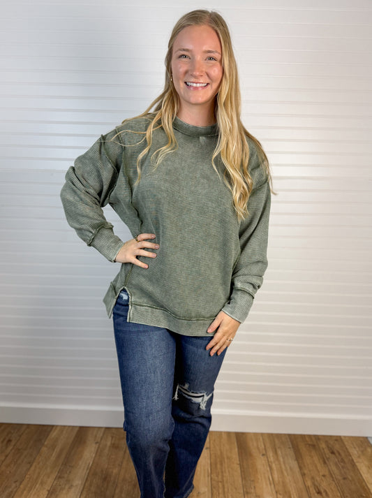 Acid Washed Exposed Seam Pullover (3 colors)
