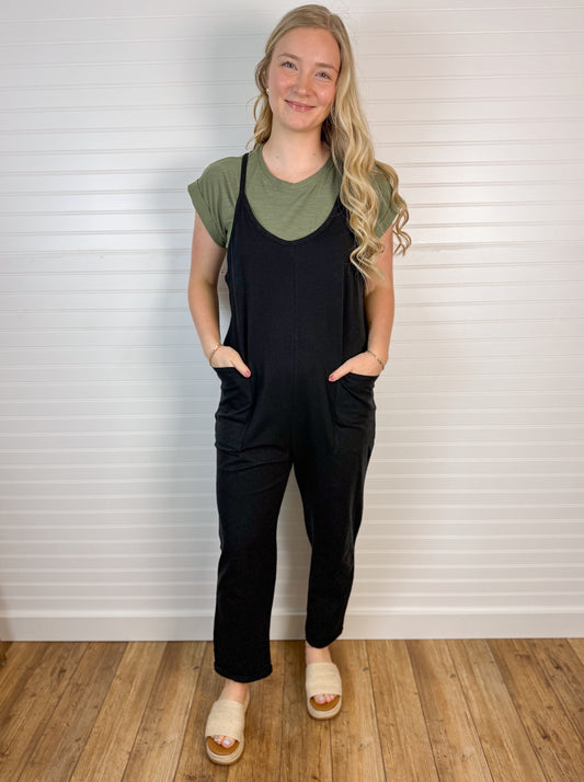 Pocketed Casual Jumpsuit - Black