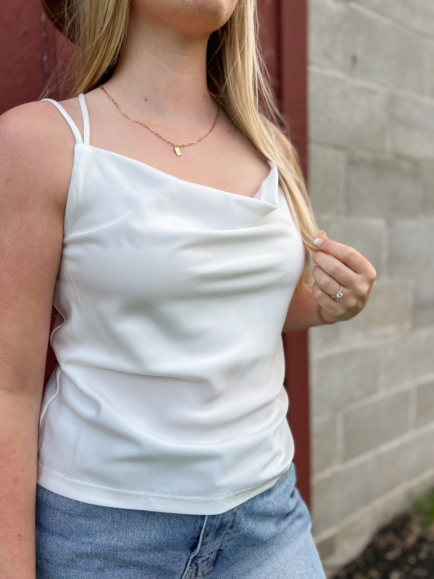 Silky Cowl Neck Tank - White