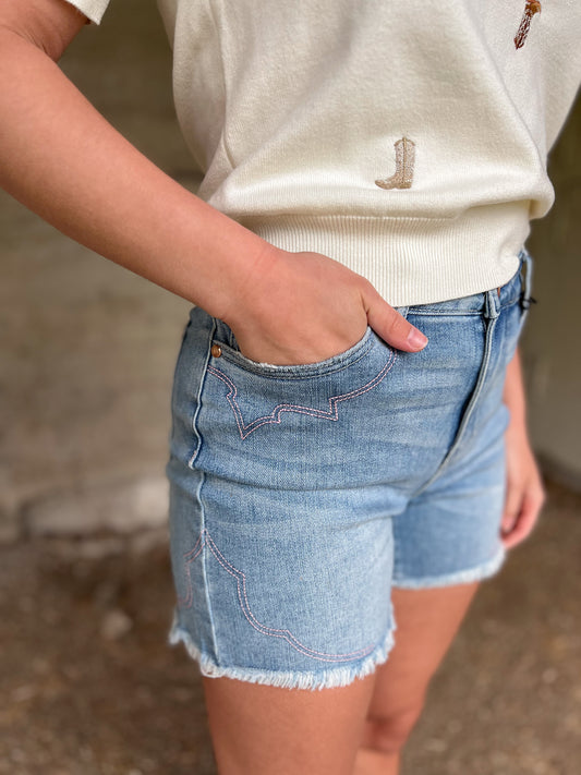 Western Embroidery Denim Shorts