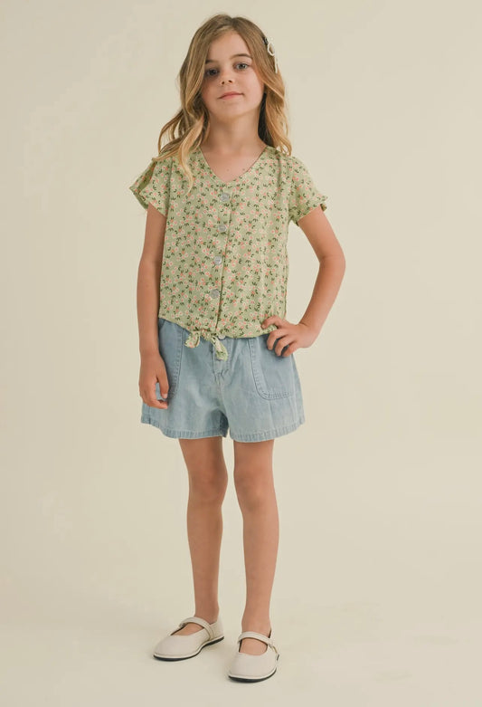 Flutter Sleeve Glitter Top - Green