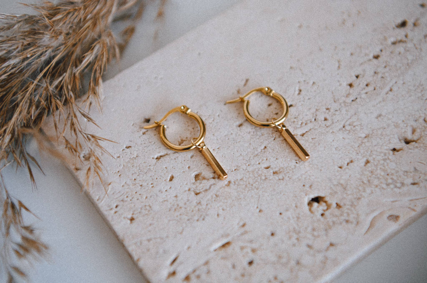 Line Short Pendant Hoop Earrings - Stainless Steel