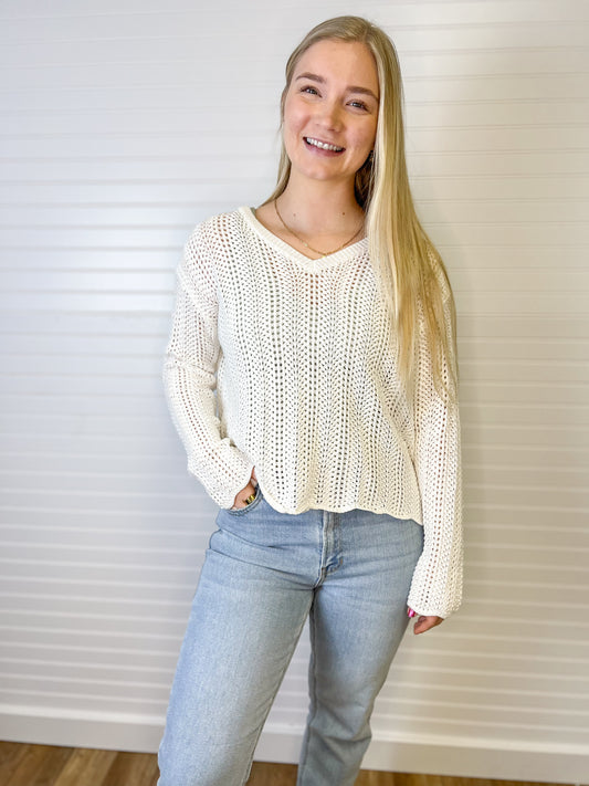 Crochet Knit Sweater - Off White