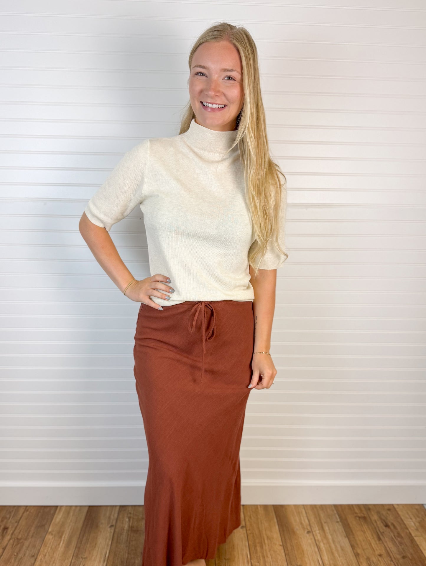 Mock Neck Fine Sweater Top - Oatmeal