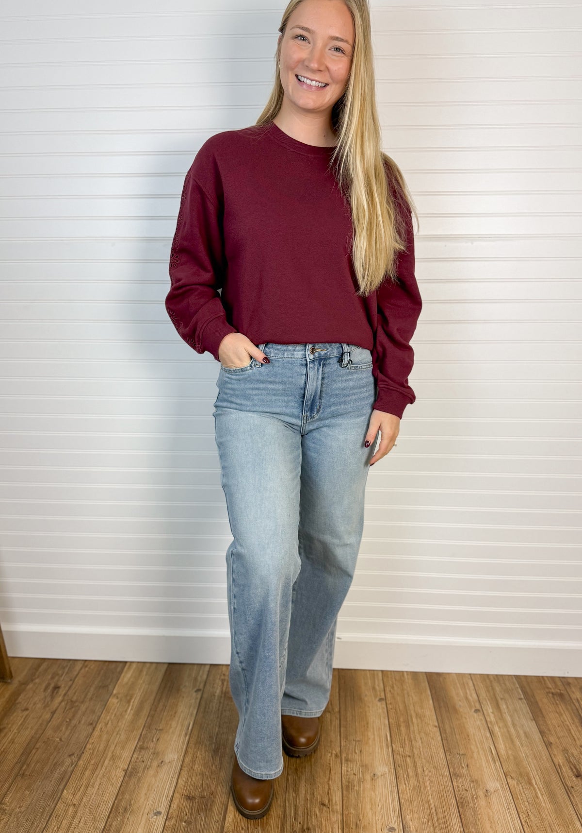 High Waist Harness Trim Straight Denim - Light Wash