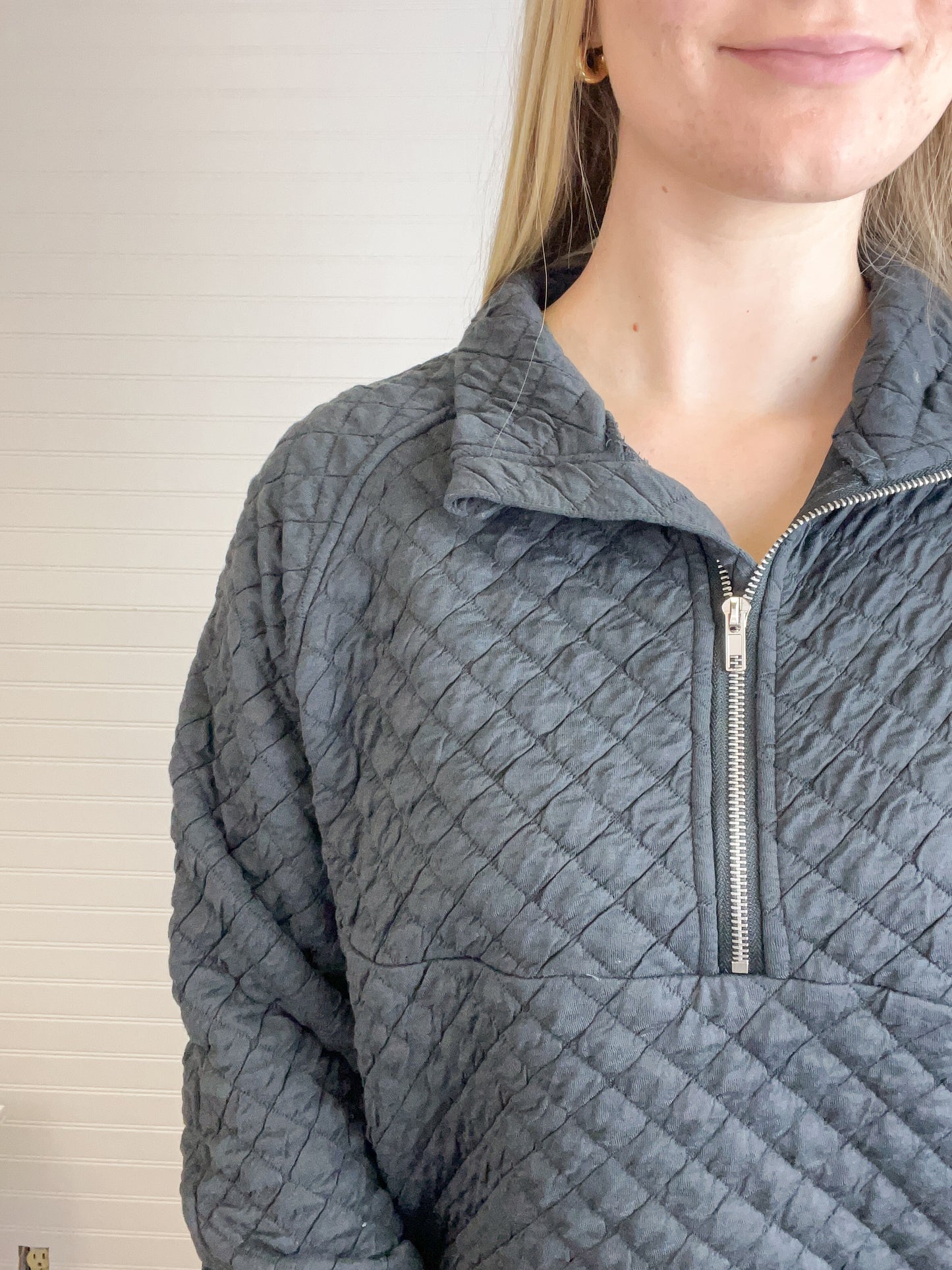 Quilted Half-Zip Pullover - Charcoal