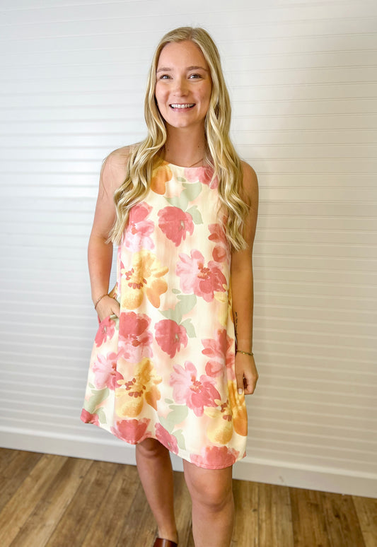 Floral Sleeveless Mini Dress - Coral Multi