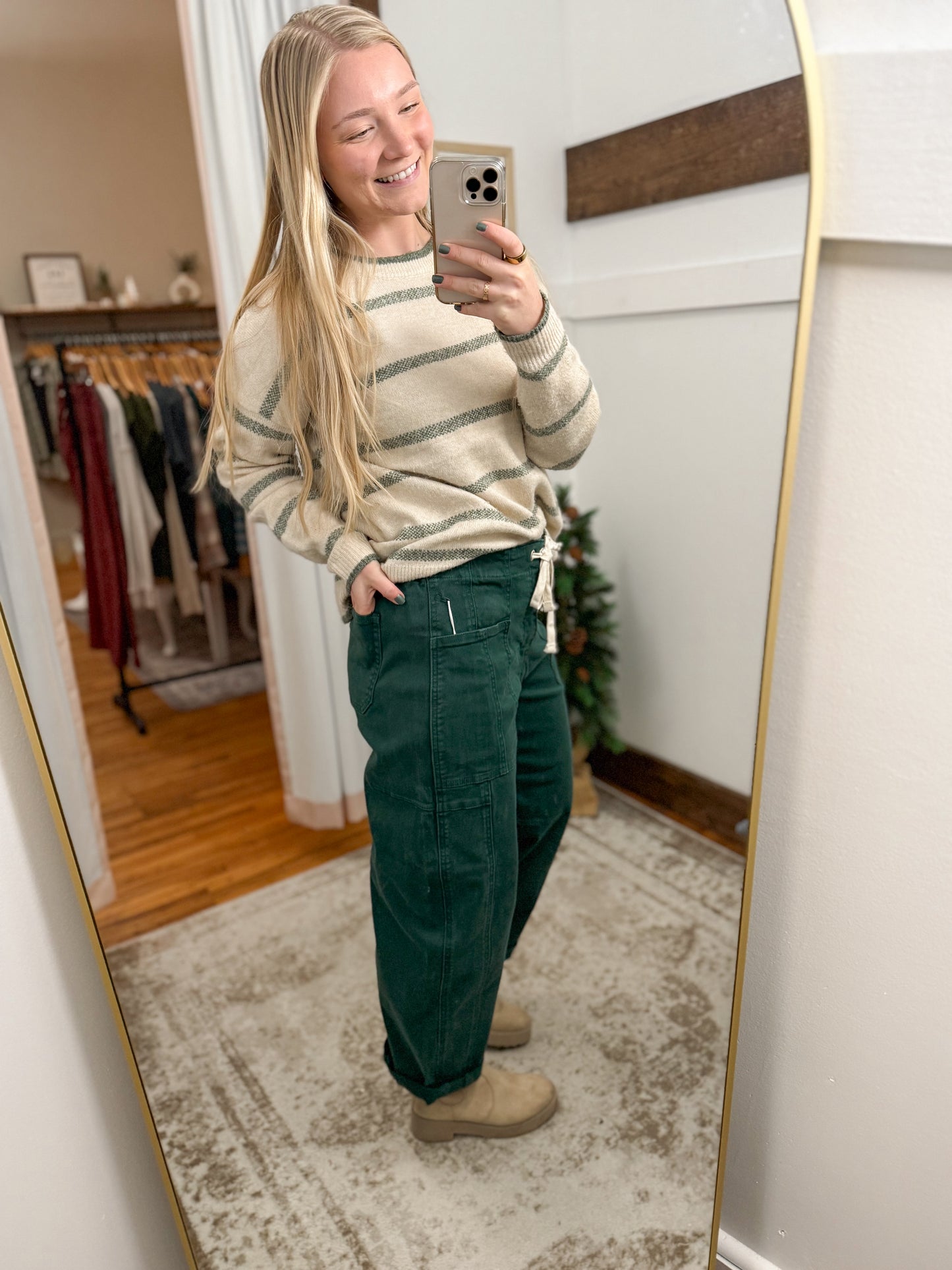 High Rise Crop Wide Barrel Cuffed Denim - Hunter