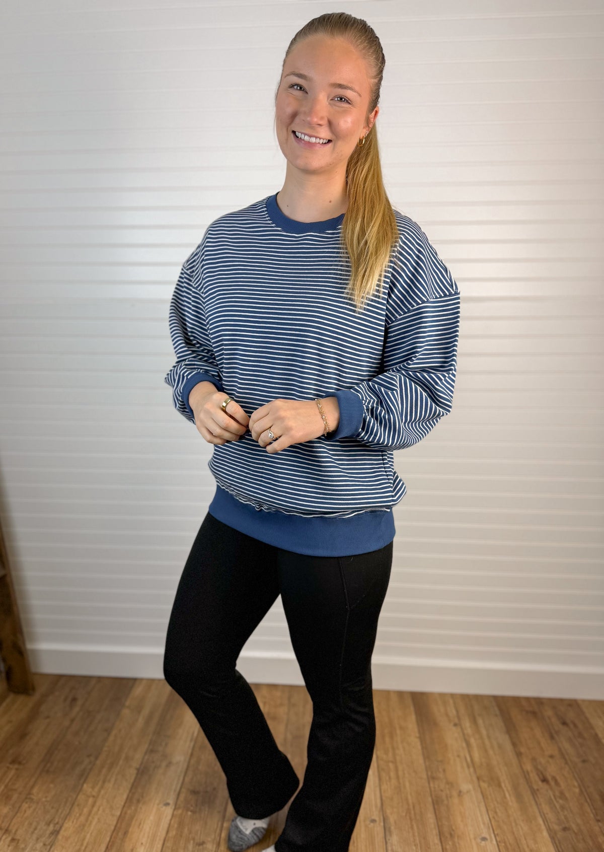 Striped Crewneck Sweatshirt - Ocean