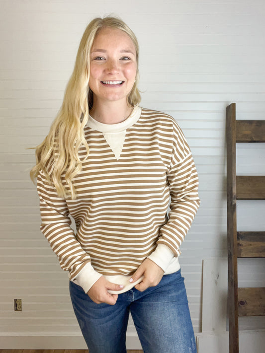 Textured Stripe Pullover - Cream/Mocha