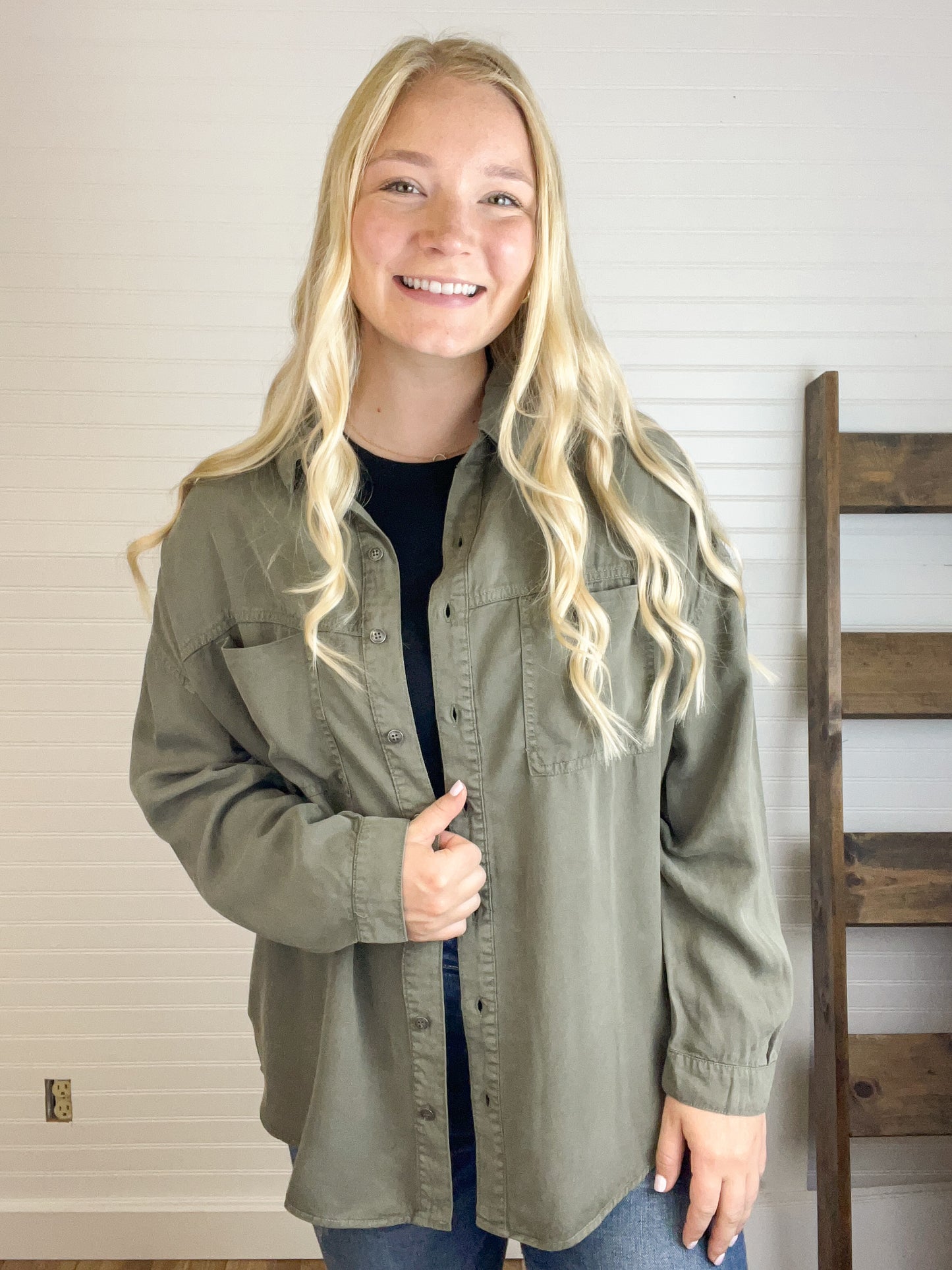 Oversized Tencel Shirt - Olive