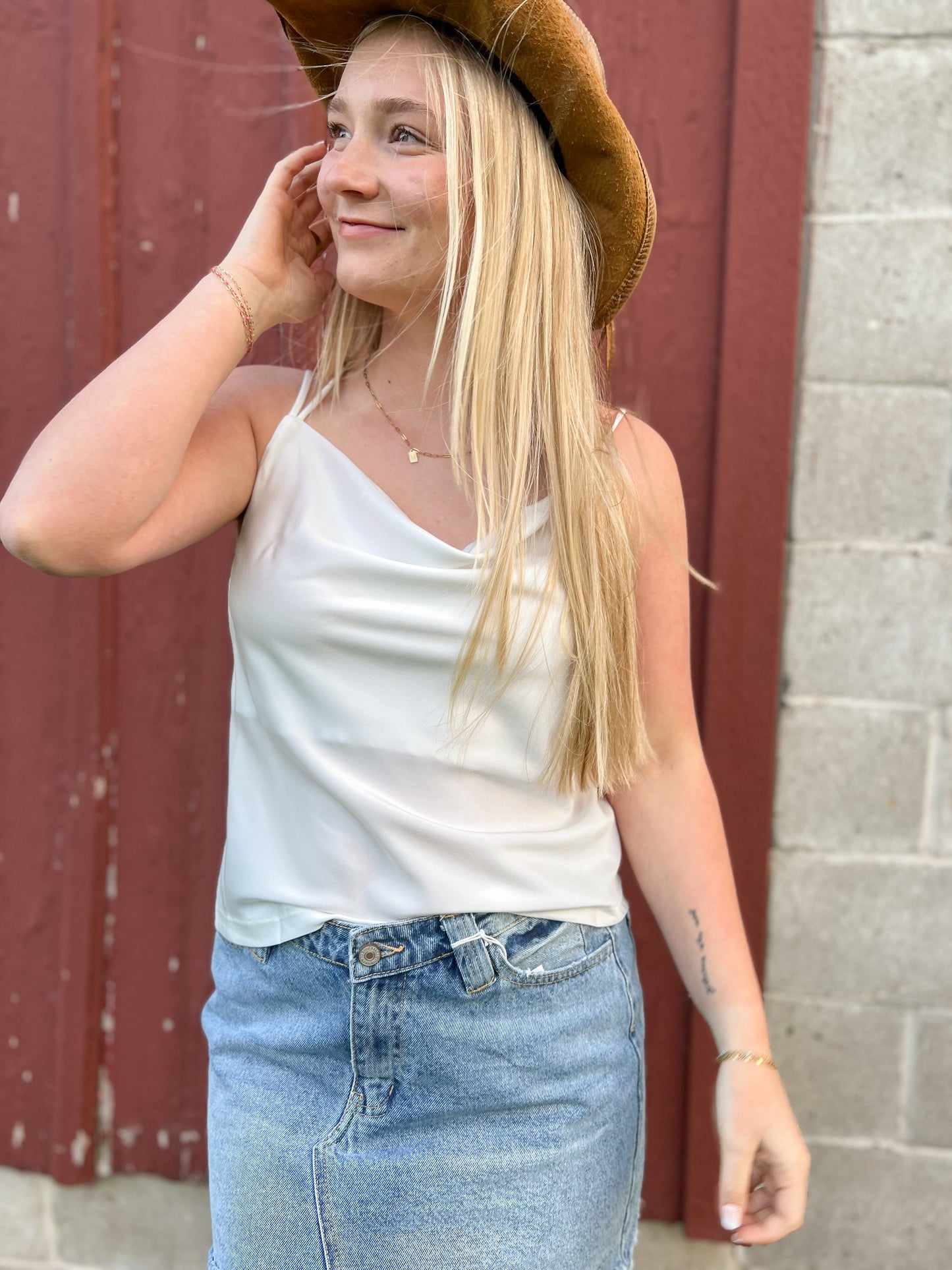 Silky Cowl Neck Tank - White