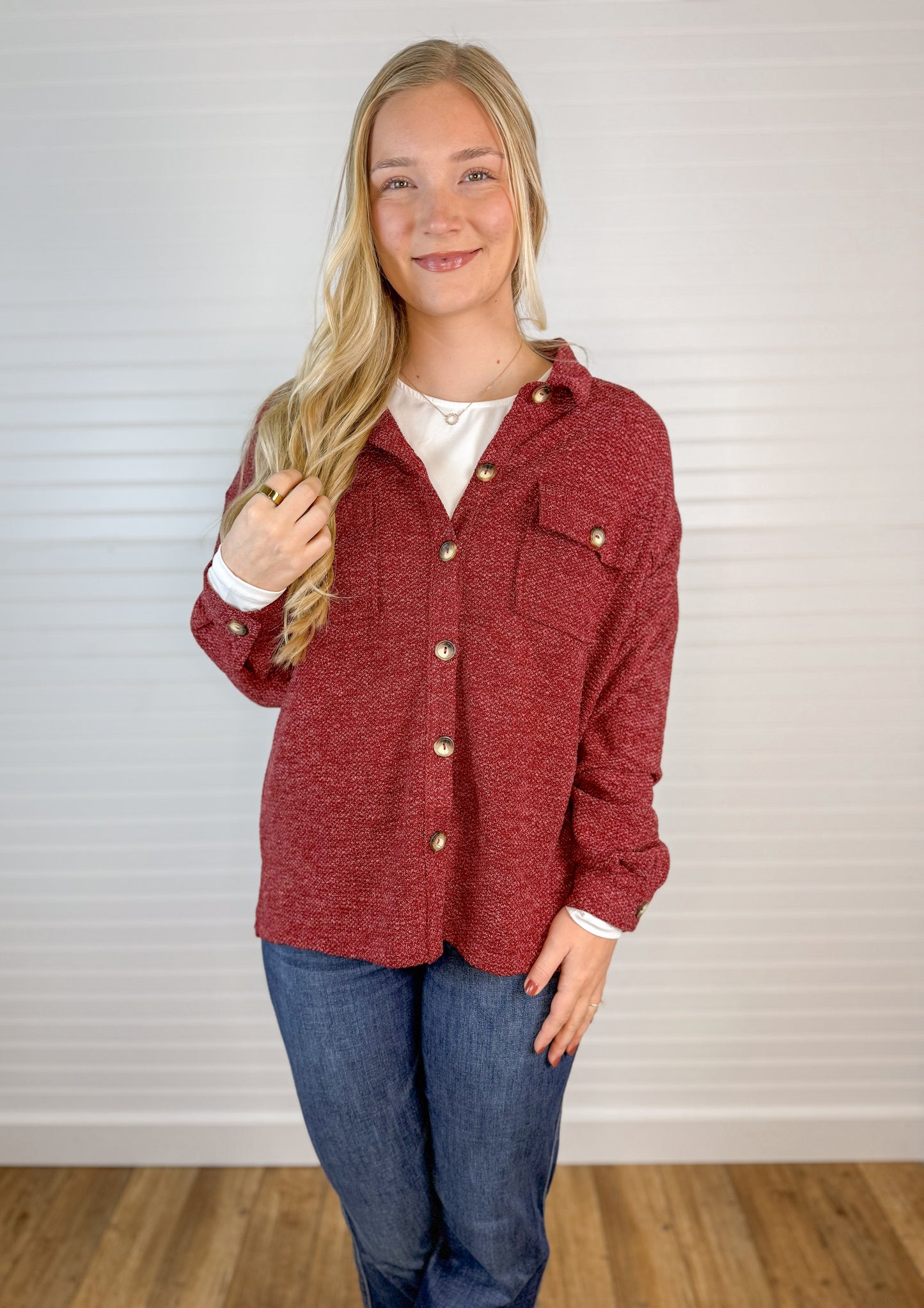 Lightweight Button Up Shacket - Burgundy
