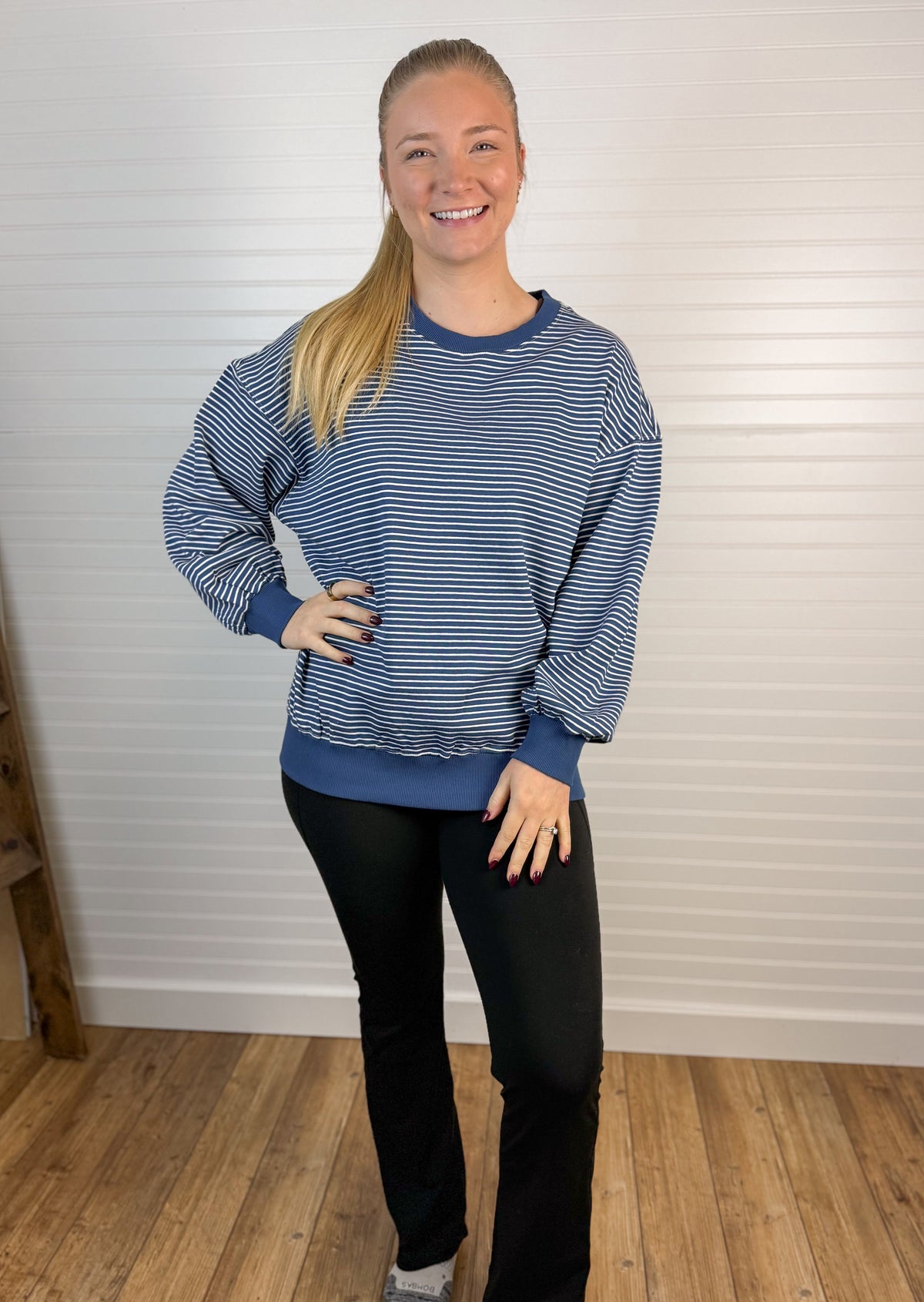 Striped Crewneck Sweatshirt - Ocean
