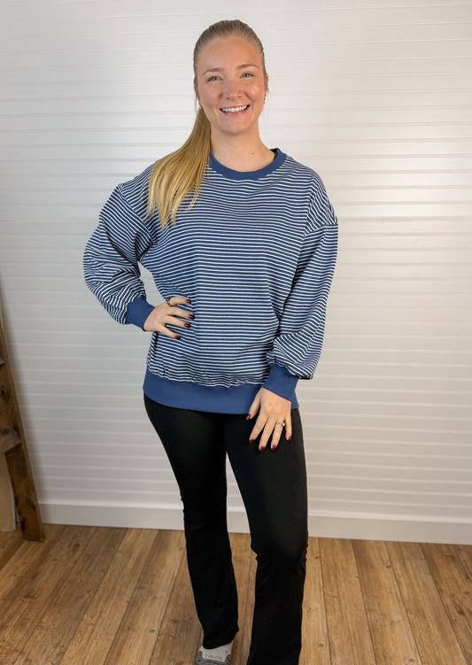 Striped Crewneck Sweatshirt - Ocean