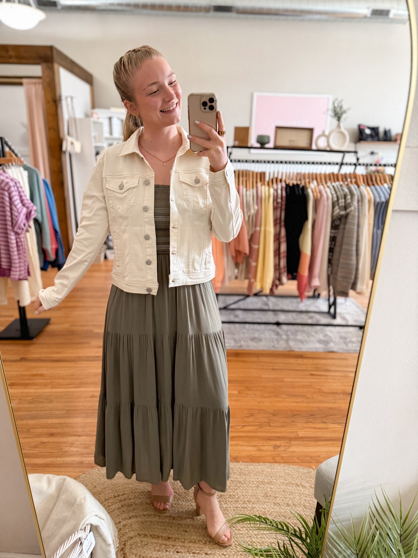 Smocked Tiered Midi Dress - Olive
