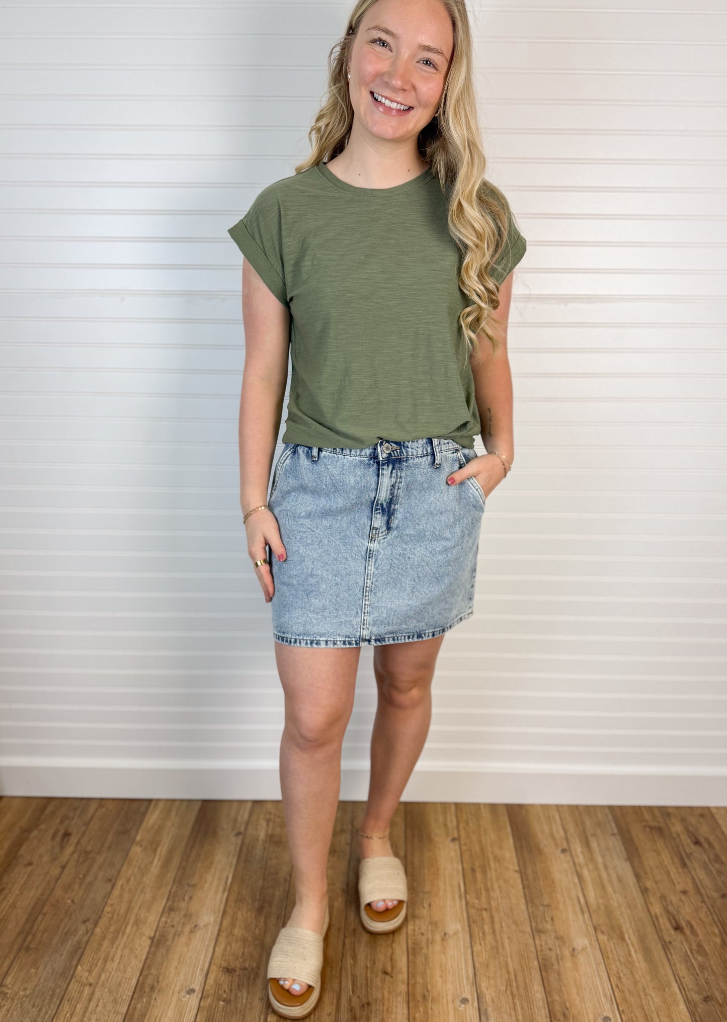 Cotton Denim Mini Skirt