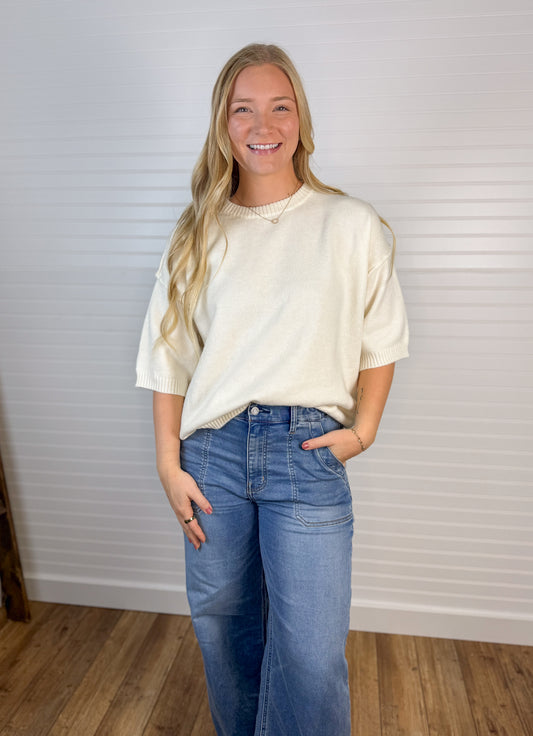 Half Sleeve Sweater Top - Ivory