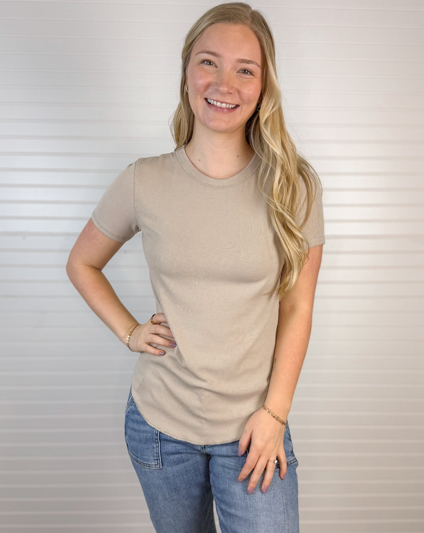 Ribbed Knit Basic T-Shirt (2 colors)