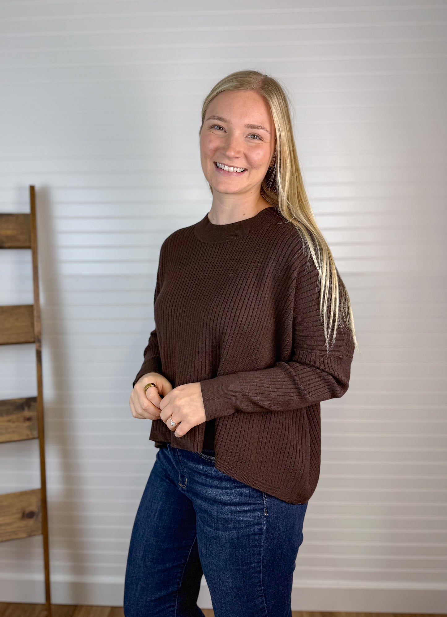 Relaxed Knit Sweater Top - Chocolate
