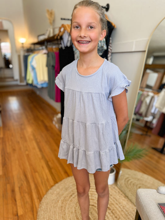 Girls Crinkle Tiered Top - Blue