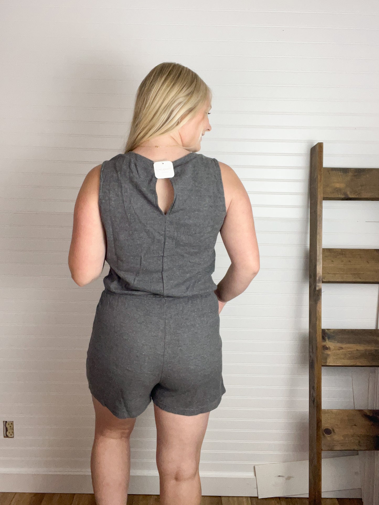 Thermal V-Neck Romper - Charcoal