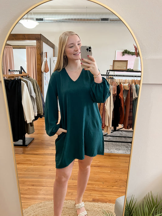 Airflow V-Neck Long Sleeve Dress - Spruce