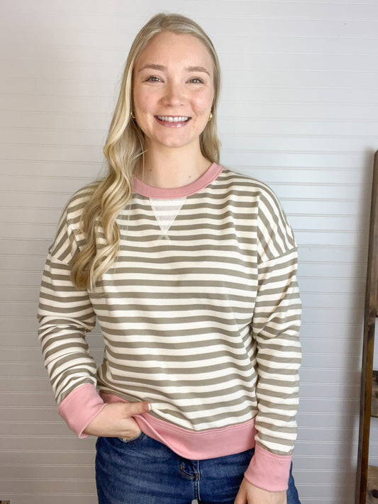 Color Block Striped Crewneck (2 colors)