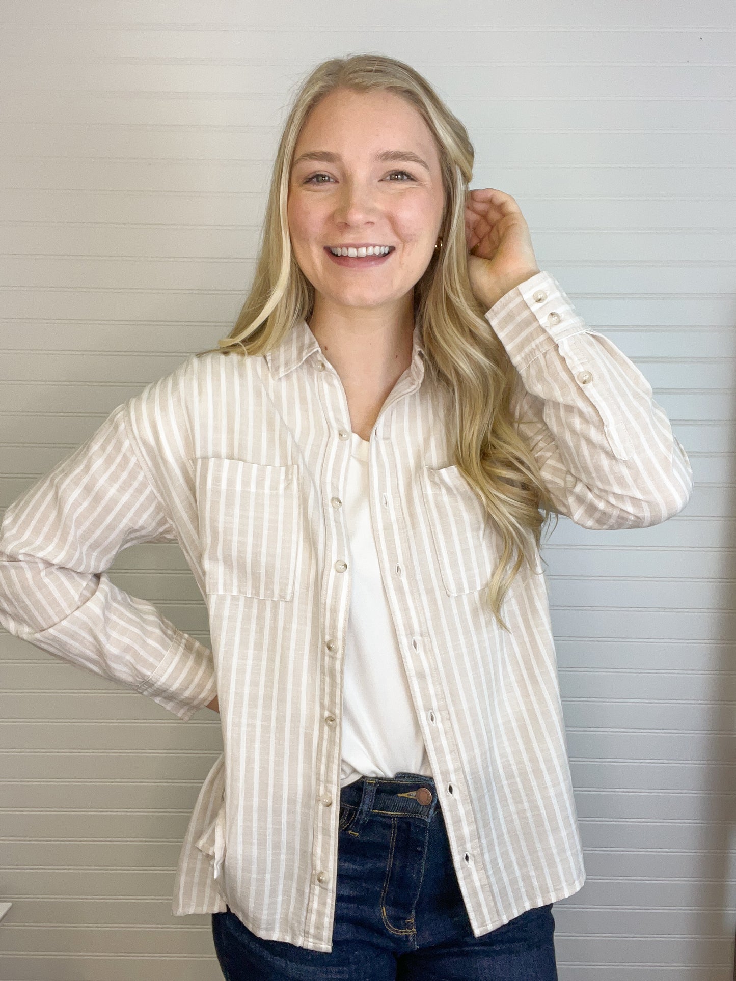 Classic Striped Button Up Top (2 colors)