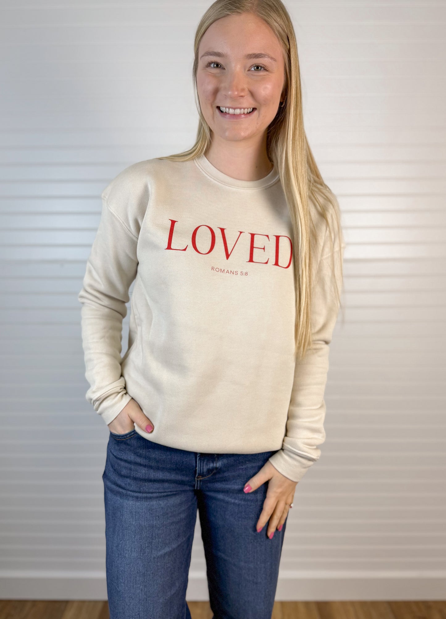 Loved Romans 5:8 Graphic Sweatshirt