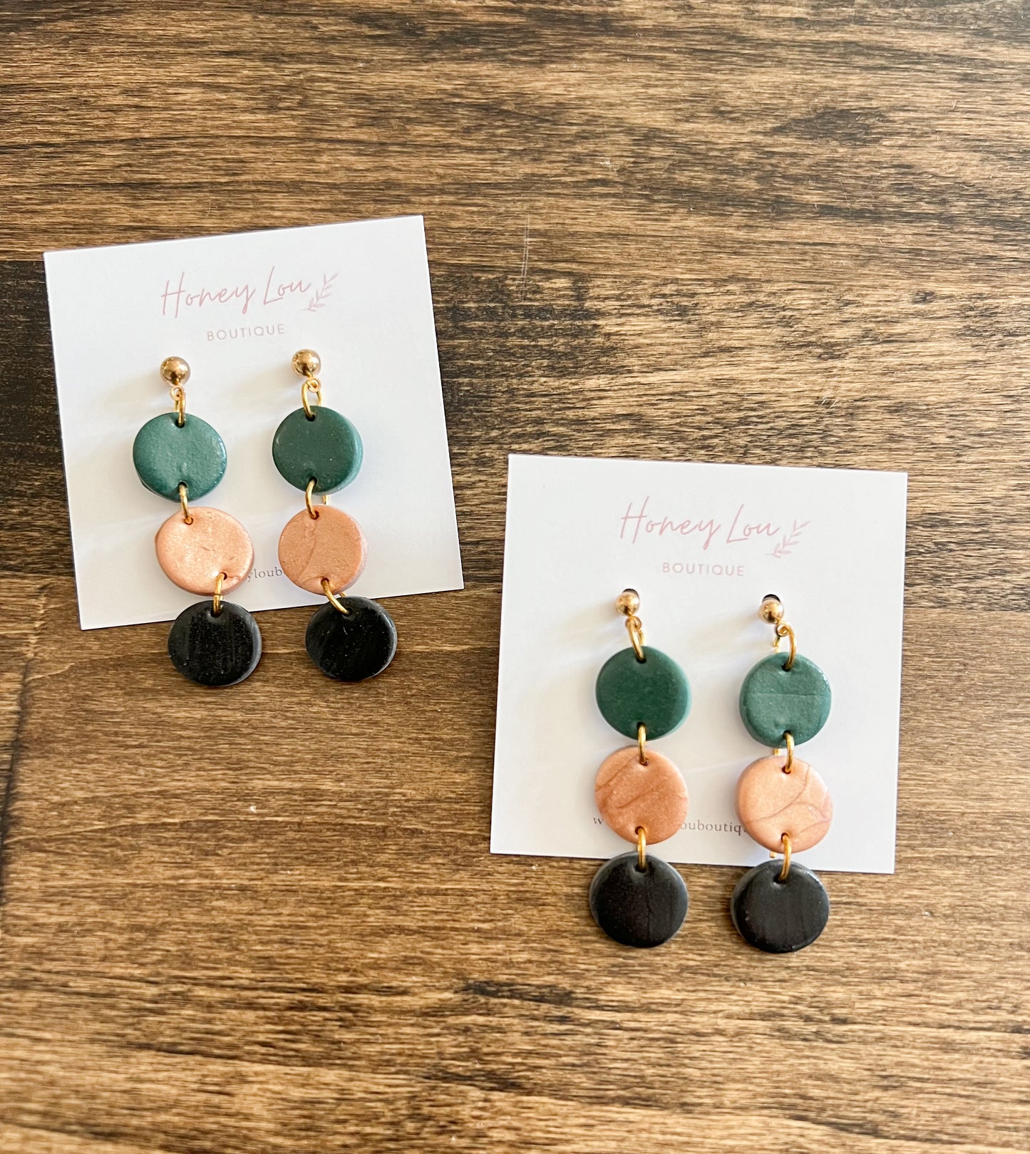 Tiered Circle Clay Earrings - Olive/Copper