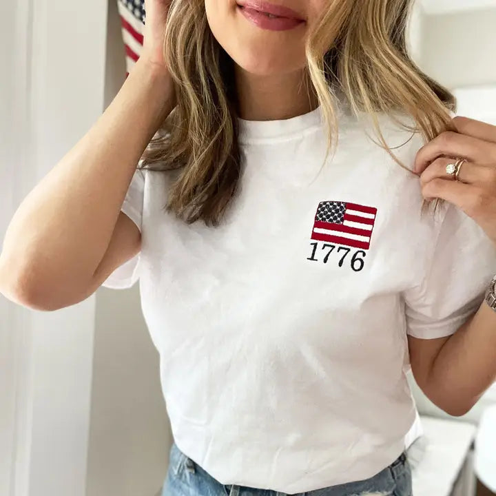 1776 American Flag Graphic Tee - White