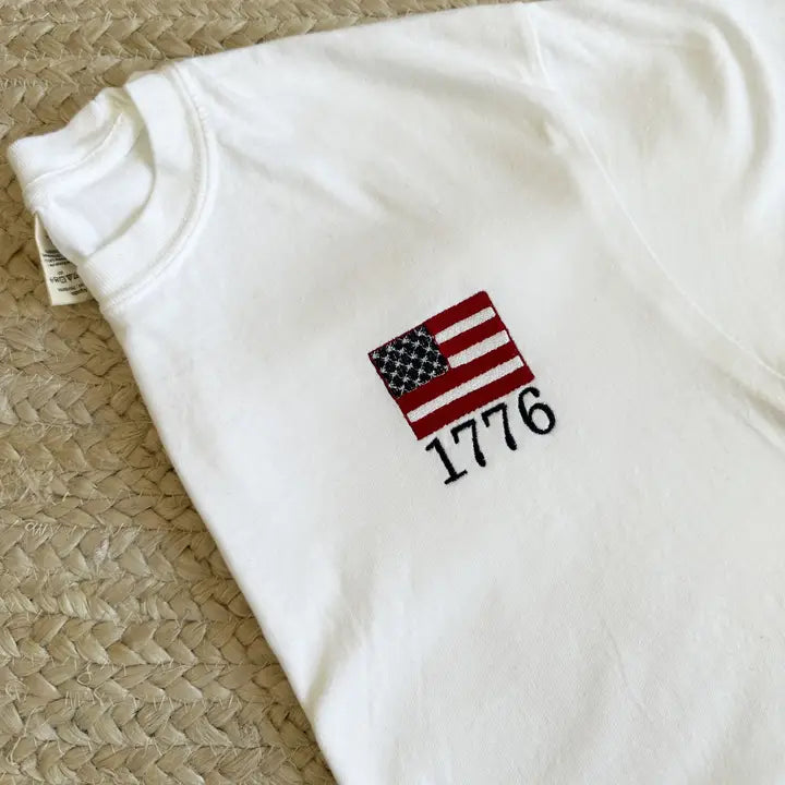 1776 American Flag Graphic Tee - White