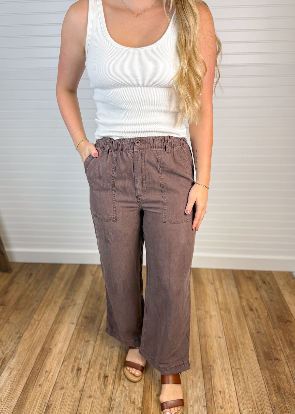 Wide Leg Tencel Drawstring Pant - Brown